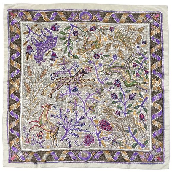 Hermes Accessories - Hermes Carré 90 Animal Pavement Tile Mosaic Animal Plant Scarf Silk White